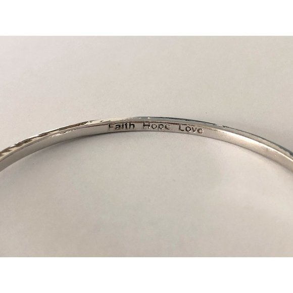 Silver Tone Pewter Sideways Cross Bangle Bracelet Faith Hope Love BSD Christian - Picture 4 of 7